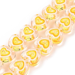 Jaune Brins de perles à chalumeau manuels, cœur, jaune, 12x12x6mm, Trou: 0.7mm, Environ 30 pcs/chapelet, 13.39'' (34 cm)