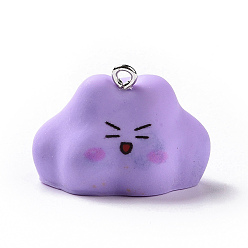 Lilac Opaque Resin Pendants, Cartoon Cloud Charms, with Platinum Tone Iron Loops, Lilac, 19.5x27x21mm, Hole: 2mm