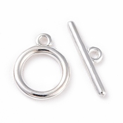 925 Sterling Silver Plated Eco-friendly Brass Toggle Clasps, Cadmium Free & Lead Free, Long-Lasting Plated, Ring, 925 Sterling Silver Plated, Ring: 12x10x1.5mm, Bar: 4x13.5x1.5mm, Hole: 1.2mm