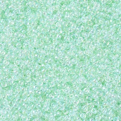 (RR271) Light Mint Green Lined Crystal AB Cuentas de rocailles redondas miyuki, granos de la semilla japonés, (rr 271) cristal rayado verde menta claro ab, 11/0, 2x1.3 mm, Agujero: 0.8 mm, sobre 5500 unidades / 50 g
