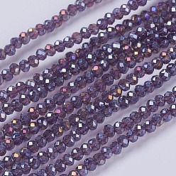 Purple Electroplate Glass Beads Strands, Full Rainbow Plated, Faceted, Rondelle, Purple, 3x2mm, Hole: 0.8mm, about 185~190pcs/strand, 14.9~17.3 inch(38~44cm)
