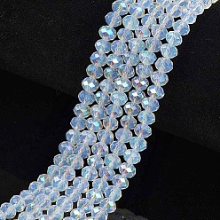 Clear Electroplate Glass Beads Strands, Imitation Jade Beads, Half Plated, Rainbow Plated, Faceted, Rondelle, Clear, 10x8mm, Hole: 1mm, about 63~65pcs/strand, 19.2~20 inch(48~50cm)