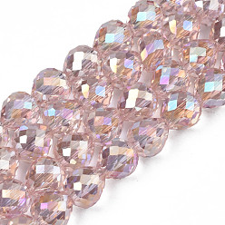 Pink Electroplate transparentes cuentas de vidrio hebras, color de ab chapado, facetados, fresa, rosa, 6x6 mm, agujero: 1.4 mm, sobre 100 unidades / cadena, 24.02 pulgada (61 cm)