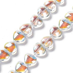 Cœur Transparentes perles de verre de galvanoplastie brins, demi-plaqué, cœur, 9x10.5x5.5mm, Trou: 0.9mm, Environ 98 pcs/chapelet, 35.43'' (90 cm)