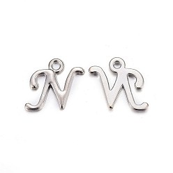 Letter N Platinum Plated Alloy Letter Pendants, Rack Plating, Cadmium Free & Lead Free, Letter.N, 13x11x2mm, Hole: 1.5mm