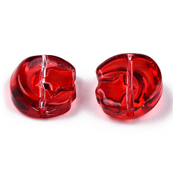 Roja Perlas de vidrio pintado en aerosol transparente, luna con estrellas, rojo, 14x12.5x5 mm, agujero: 1 mm