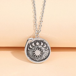 Antique Silver Alloy Cable Chain Necklaces, Snake & Moon Phase Pendant Necklaces for Women, Antique Silver, 18-1/8 inch(46cm)