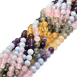 Mixed Stone Natural Mixed Gemstone Beads Strands, Natural Aquamarine & Rose Quartz & Prehnite & Citrine & Amethyst, Round, 8mm, Hole: 1mm, about 48pcs/strand, 15.55''(39.5cm)
