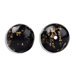 Negro Perlas de resina opacos, con lámina de oro, rondo, negro, 20 mm, agujero: 2~2.4 mm
