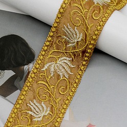 Vara de Oro Cinta de poliéster bordado, cinta de jacquard, accesorios de la ropa, floral, vara de oro, 1-5/8 pulgada (40 mm), 10 yardas / rodillo