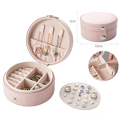 Misty Rose Round PU Leather with Lint Jewelry Storage Box with Snap Button, Travel Portable Jewelry Case, for Necklaces, Rings, Earrings and Pendants, Misty Rose, 10x5cm