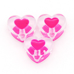 Fuchsia Transparent Acrylic Enamel Beads, Heart, Fuchsia, 18x10mm, Hole: 2.5mm, about 500g/bag