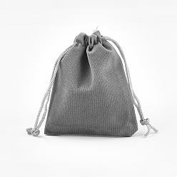 Gray Rectangle Velvet Pouches, Gift Bags, Gray, 7x5cm