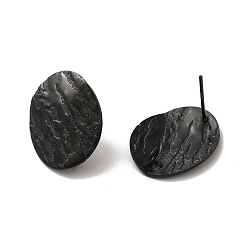Electrophoresis Black 304 Stainless Steel Stud Earrings Findings, with Vertical Loop, Textured Oval, Electrophoresis Black, 20x16mm, Hole: 2.5mm, Pin: 0.7mm