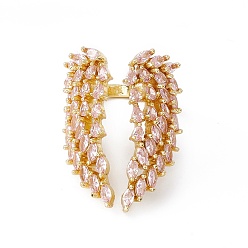 Pink Anillo de puño abierto con doble ala de ángel de circonita cúbica, joyas de latón chapado en oro real 18k para mujer, sin plomo y el cadmio, rosa, tamaño de EE. UU. 5 3/4 (16.3 mm)