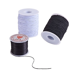 Color mezclado 3 rollos 3 estilos cordón elástico, para la fabricación de la joyería diy, plano y redondo, color mezclado, 0.8~1 mm, 1 rollo / estilo