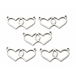 Stainless Steel Color 304 Stainless Steel Links Connectors, Double Heart, Stainless Steel Color, 13x26.5x1mm, Hole: 1.3mm