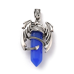 Bleu Pendentifs en verre en forme de balle, avec placage de crémaillère en alliage de ton argent antique pendentif dragon bail, sans cadmium et sans plomb, bleu, 39~41x24~25x13~14mm, Trou: 4x8mm
