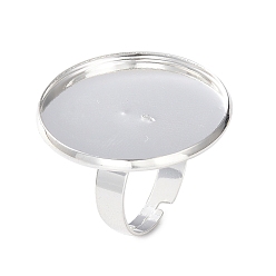 Серебро Регулируемые элементы 201 из нержавеющей стали, латунная фурнитура платформы для кольца, плоско-круглые, серебряные, Размер 7, 17~17.5 мм, лоток: 25 mm.