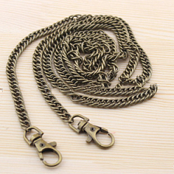 Bronze Antique Sangles de chaîne de sac à main en fer, avec des agrafes en alliage, pour le remplacement de sac à main ou de sac à bandoulière, bronze antique, 120x0.7x0.13 cm
