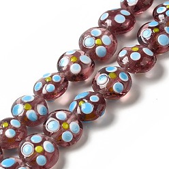 Brun Rosé  Brins de perles à chalumeau manuels, plat rond, brun rosé, 12~14x12.5~13.5x7~8.5mm, Trou: 1.5mm, Environ 33 pcs/chapelet, 16.46 pouce (41.8 cm)