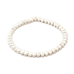 Argent Bracelet extensible en perles de coeur en alliage pour femme, argenterie, diamètre intérieur: 2-1/4 pouce (5.8 cm)