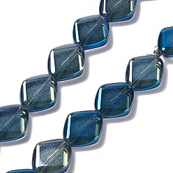Prusia Azul Abalorios de vidrio electrochapa, lustre de la perla chapado, rombo, null, 18x15.5x5 mm, agujero: 1.2 mm, sobre 35~37 unidades / cadena, 24.80~25.98 pulgada (63~66 cm)