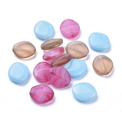Couleur Mélangete Perles de verre tchèques transparentes et opaques, givré, ovale, couleur mixte, 13.5~14x12x4mm, trou: 1 mm, environ 120 PCs / sachet 