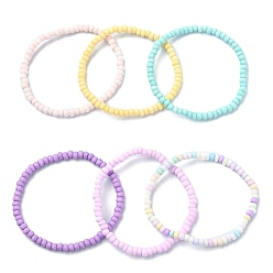 Mixed Color 6Pcs 6 Color Glass Seed Beaded Stretch Bracelets Set, Mixed Color, Inner Diameter: 2-1/8 inch(5.4cm), 1Pc/color