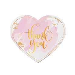 Pink Coated Paper Thank You Greeting Card, Heart with Word Thank You Pattern, for Thanksgiving Day, Pink, 60x70x0.3mm, Hole: 4mm, 30pcs/bag