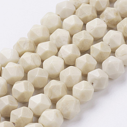 Petrificación de Madera Petrificados perlas de madera hebras naturales, facetados, rondo, 10x9 mm, agujero: 1.2 mm, sobre 38 unidades / cadena, 15.3 pulgada (39 cm)