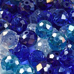 Blue Glass Beads, Faceted, Rondelle, Blue, 8x6mm, Hole: 1mm, about 1210pcs/500g