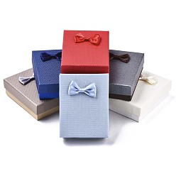 Mixed Color Cardboard Jewelry Boxes, for Necklaces, Ring, Earring, with Bowknot Ribbon Outside and Black Sponge Inside, Rectangle, Mixed Color, 9.1~9.2x7.1~7.2x3.4~3.5cm