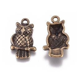 Antique Bronze Tibetan Style Alloy Pendants, Lead Free and Cadmium Free, Owl, for Halloween, Antique Bronze, 22x12x4.5mm, Hole: 2mm