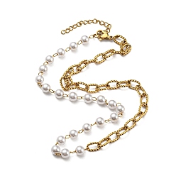 Oro Revestimiento iónico (ip) 304 clip de acero inoxidable y collares de cadena con cuentas de perlas de plástico, dorado, 16.54 pulgada (42 cm)