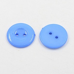 Bleu Bleuet Boutons acryliques de couture pour la création de costumes, boutons de chemise en plastique, 2-trou, teint, plat rond, bleuet, 15x2mm, Trou: 1mm
