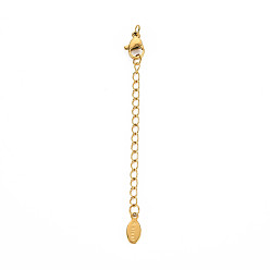 Golden 304 Stainless Steel Chain Extender, Cadmium Free & Nickel Free & Lead Free, with Lobster Claw Clasps and Tiny Oval Charm, Golden, 50mm, Hole: 2.5mm