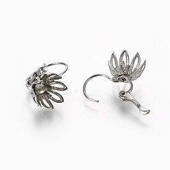Stainless Steel Color 304 Stainless Steel Leverback Earring Findings, Flower, Stainless Steel Color, Tray: 4mm, 18.5x11.5mm, Pin: 0.8mm