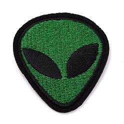 Verde Tela de bordado computarizada para planchar / coser parches, accesorios de vestuario, apliques, extraterrestre, verde, 52x43x1.5 mm