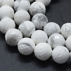 Howlite Natural Howlite Beads Strands, Faceted, Round, 8mm, Hole: 1mm, about 49pcs/strand, 15.55 inch(39.5cm)