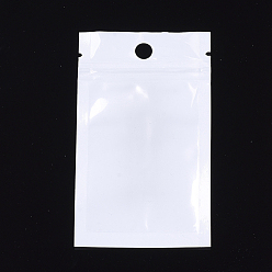 Blanc Sacs de fermeture à glissière en plastique de film de perle, sacs d'emballage refermables, avec trou de suspension, joint haut, rectangle, blanc, 10x6 cm, mesure intérieure: 7x5 cm
