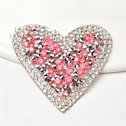 Rosa Diamantes de imitación en forma de corazón, apliques de diamantes de imitación, para disfraz, sombrero, bolsa, rosa, 48x45 mm