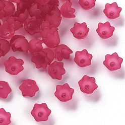 Deep Pink Transparent Acrylic Beads Caps, Tulip Flower, Lily of the Valley, Frosted, Deep Pink, 10x6mm, Hole: 1.5mm, about 2100pcs/500g