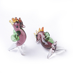 Old Rose Home Decorations, Handmade Lampwork Display Decorations, Sea Horse, Old Rose, 13~15x11~15x26~30mm