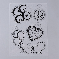 Black Plastic Heat Shrink Film Paper, with Different Patterns for Kids Adults Creative DIY Craft, Heart & Balloon & Peace Sign & Word LOVE Pattern, Black, 200~210x140~153x0.3mm