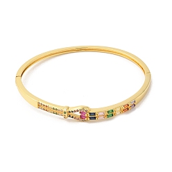 Real 16K Gold Plated Colorful Cubic Zirconia Knot Hinged Bangle, Brass Jewelry for Women, Real 16K Gold Plated, Inner Diameter: 2-3/8x2 inch(5.9x5.2cm)