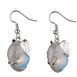 Opalite Aretes colgantes con cabeza de elefante de opalita, joyas de latón platino para mujer, 38 mm, pin: 0.7 mm