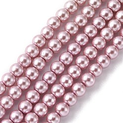 Plum Grade A Glass Pearl Beads, Pearlized, Round, Plum, 4mm, Hole: 0.7~1.1mm, about 100pcs/Strand, 16''(40.64cm)