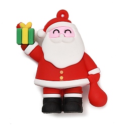Santa Claus Gros pendentifs en plastique pvc de noël, le père noël, 53.5x47x19mm, Trou: 2mm