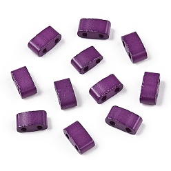 Purple 2-Hole Baking Paint Glass Seed Beads, Rectangle, Purple, 4.5~5.5x2x2~2.5mm, Hole: 0.5~0.8mm